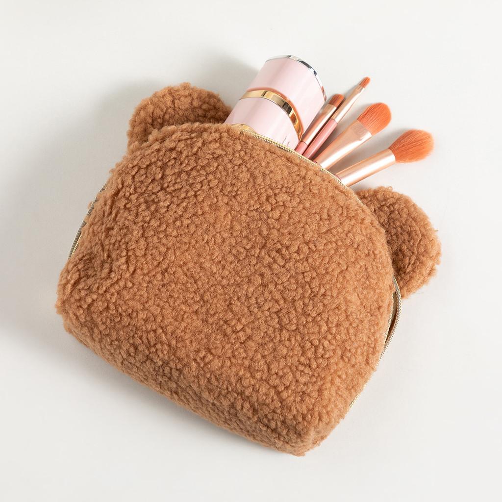 Plush Bear Makeup Bag With Zipper For Travel And Home Storage