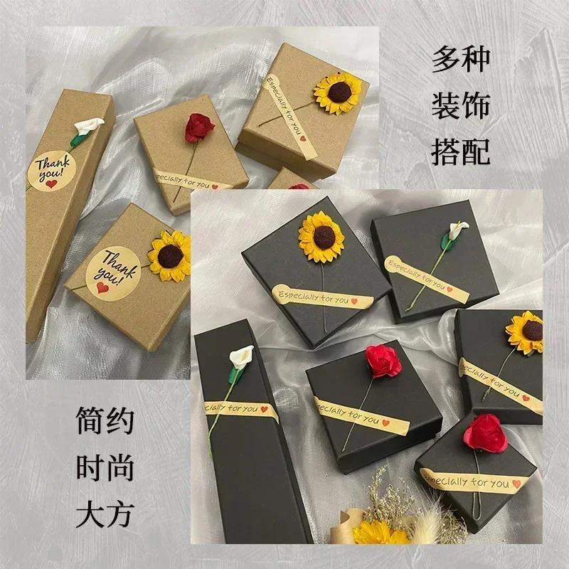 10pcs High Quality Jewelry Gift Boxes Ring Earrings Organizer Display Kraft Paper Packaging Boxes Black Sponge Birthday Wedding