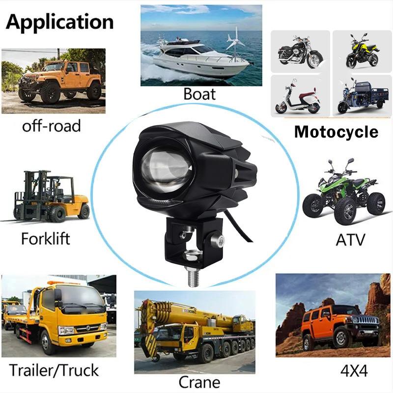 1/2pcs Motorcycle LED Fog Lights Yellow White Spotlight Auxiliary Lamp Universal Headlight Fit for Motorbike, Bicycle, Off-road, 4WD, ATV, SUV, UTV