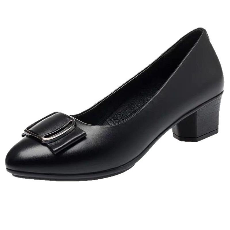 Shoes Autumn New Medium Heel Single Shoes Soft Leather Soft Sole Non-slip Comfortable Versatile Women's Leather Shoes Medium Women's Shoes