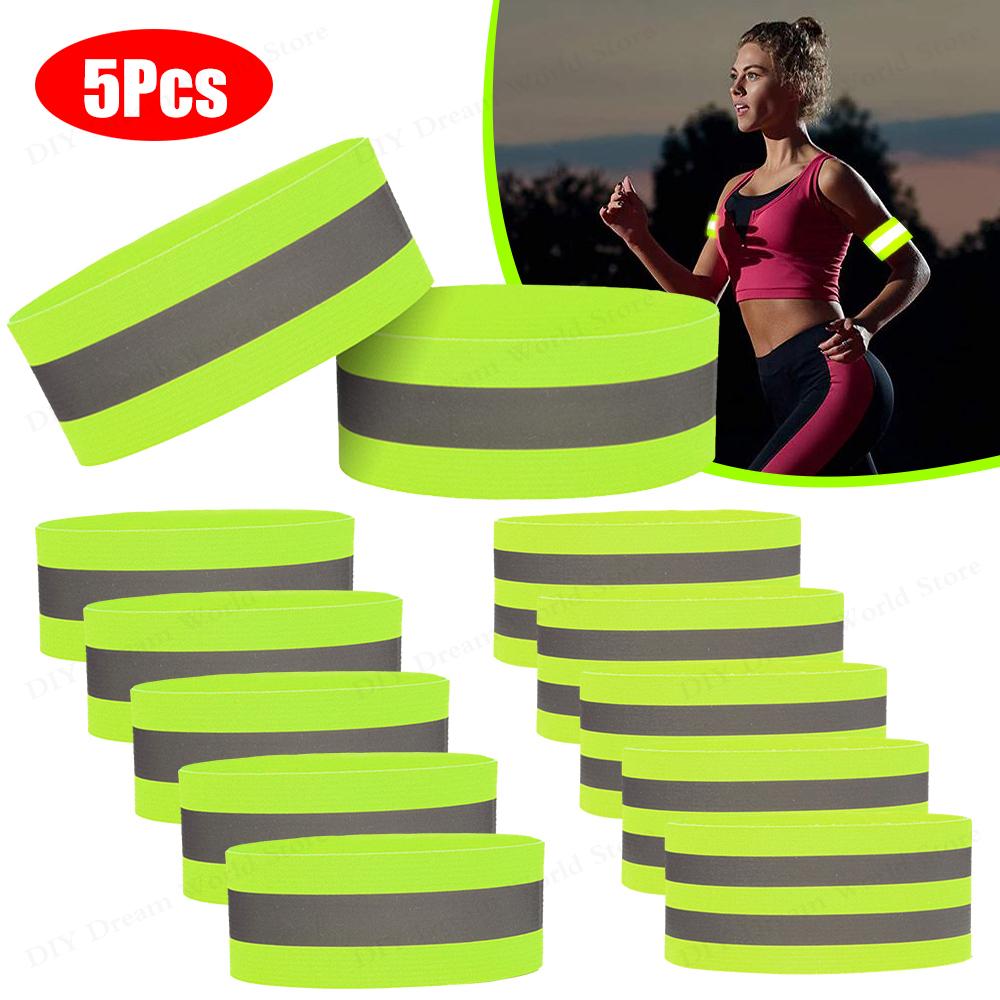 5PCS Running Reflective Arm Band for Wrist Ankle Leg Safety Reflector Tape Night Walking Cycling Led Bracelet Strap High Visibil