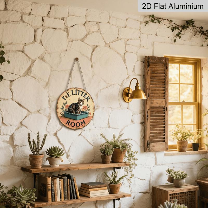 2D Flat, 1pc Vintage Round Aluminum Sign, Cat Toilet, Easy Hanging Decoration for Bedroom, Kitchen, Dining Room - Perfect for Home or Office Gifts