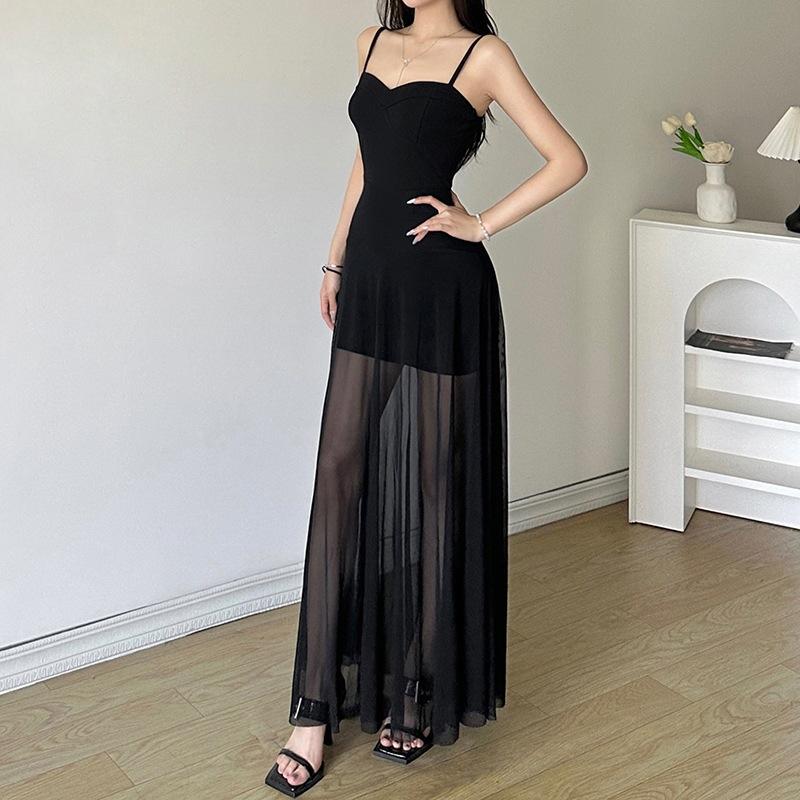 2026 European and American style summer new women's clothing solid color slim-fitting high-waisted fashion one-word neck tube top dress women
