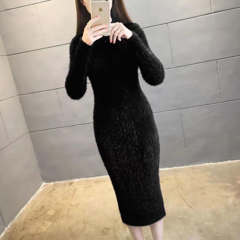 Damen Nerzpelz Pulloverkleid - Herbst/Winter 2025 Dick Gestrickt Slim-Fit Bodycon, Vielseitiger & Schmeichelhafter Fauler Stil