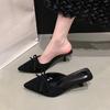 Fashion Butterfly-Knot Flock Women Heels Pumps Shoes Mules Slip on Footwear Shallow Ladies Medium Heels Shoes Female Slides