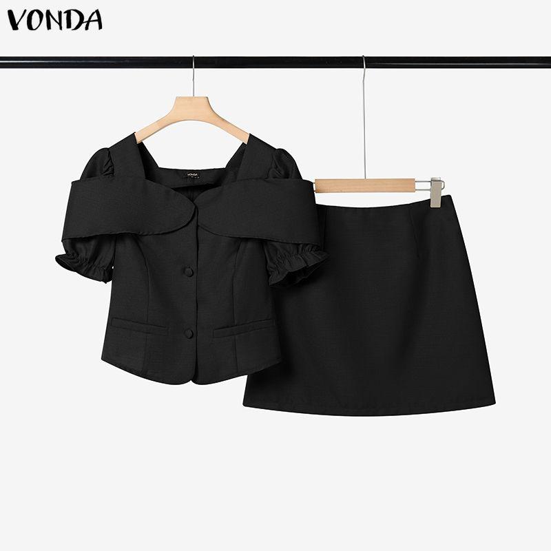 

VONDA 2PCS Women Short Sleeve Cropped Blouse and Shorts Summer Two Piece Suit Sets M чорний