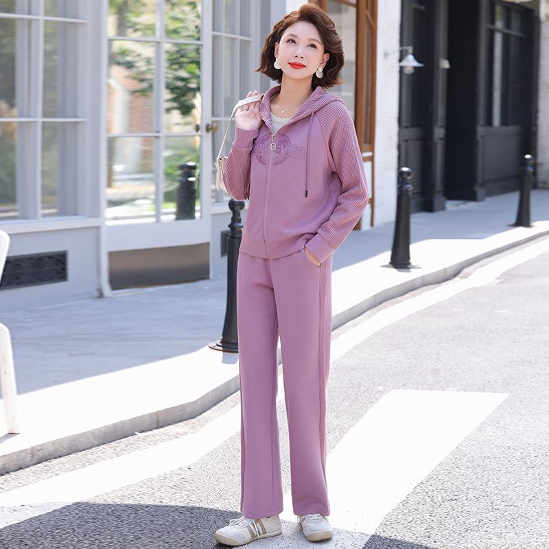 

Women s Casual Hooded Cardigan Sweatshirt and Straight-Leg Sweatpants Set for Spring and Autumn 4XL фіолетовий