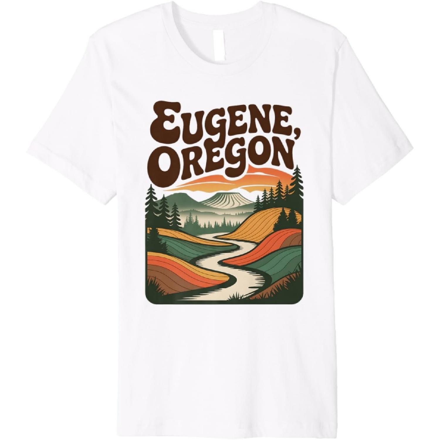 

Eugene Oregon PNW Retro Vintage Scenic Mountain River Art Premium T-Shirt XXXXXL білий