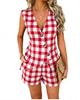 Summer 2026 Plaid Color Block Cardigan Vest & Shorts Set