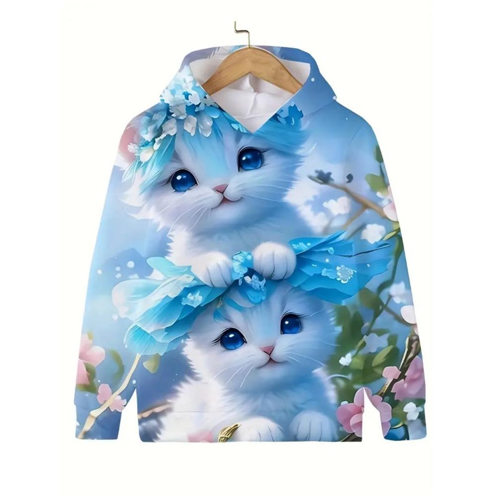 Kinderbekleidung Mädchenkleidung Kawaii Katze Langarm Kapuzenpullover Lässige Kinderkleidung Herbst Pullover Mädchen Sweatshirt Outdoor Oberteile