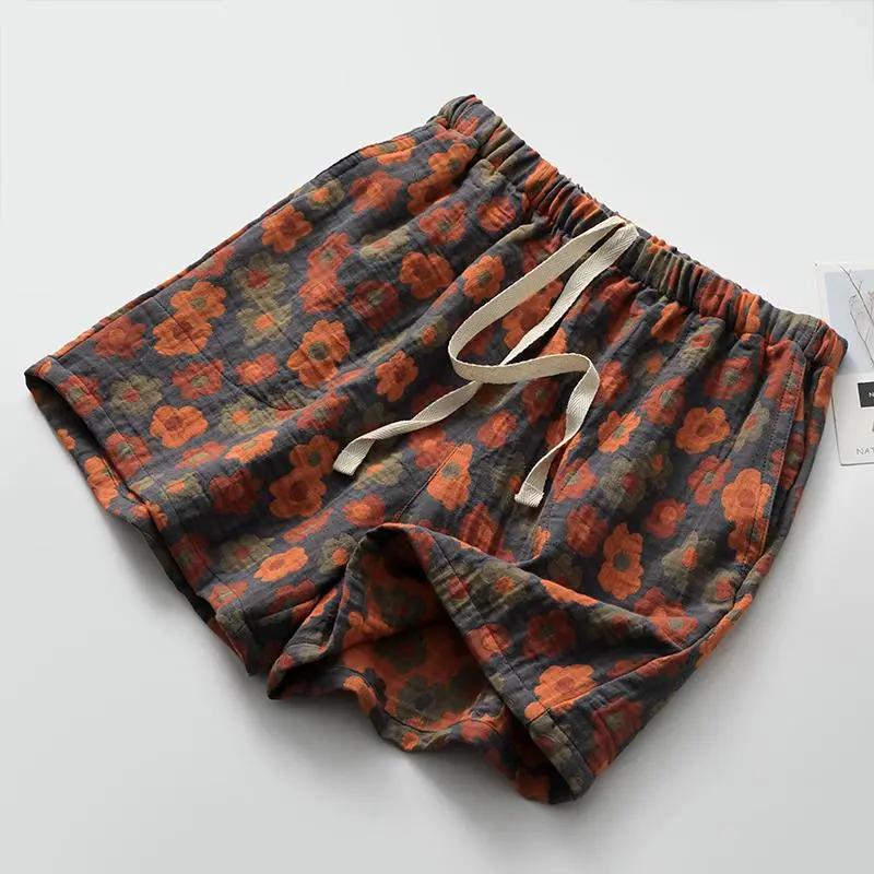 Pantalones Cortos Mujer Algodón Verano Versátil Vintage Sueltos Talla Grande Casual Pantalones de Pierna Ancha Shorts