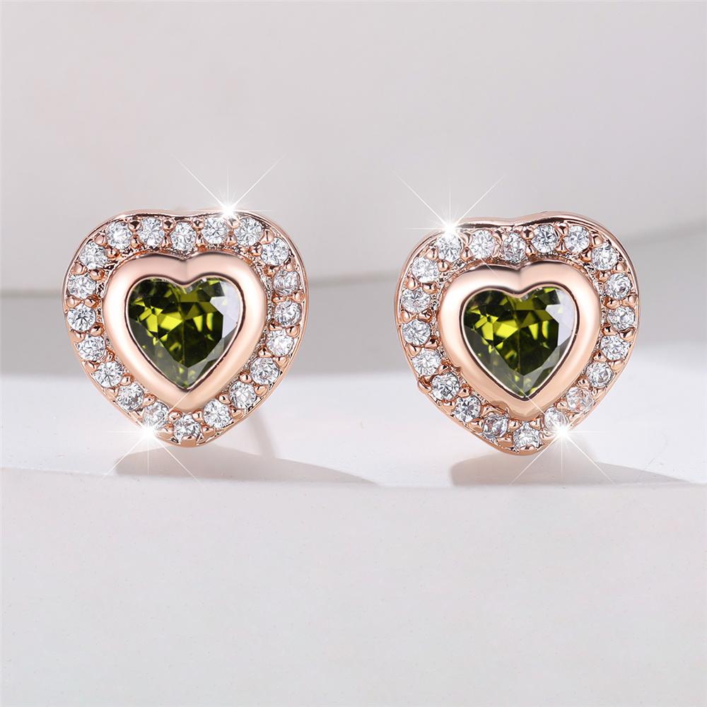 Cute Female Green Black Red Zircon Crystal Stone Stud Earrings Vintage Rose Gold Color Wedding  For Women