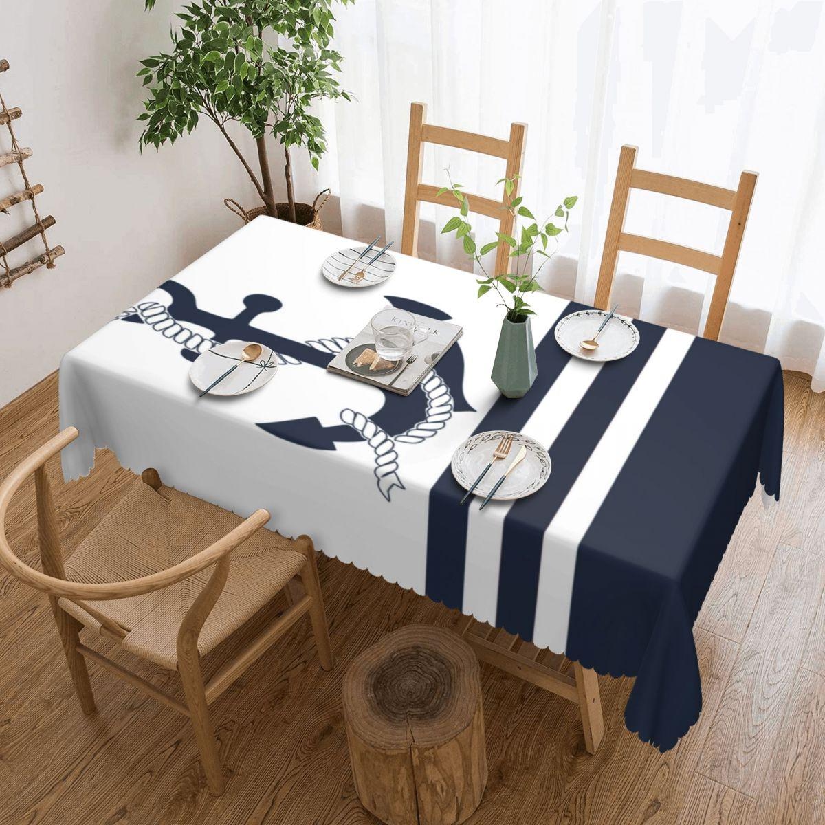 Nautisch Blauwe Ankers Met Strepen Rechthoekig Tafelkleed Waterdicht Tafelkleed Zeilende Zeeman Tafelhoezen 137x183cm