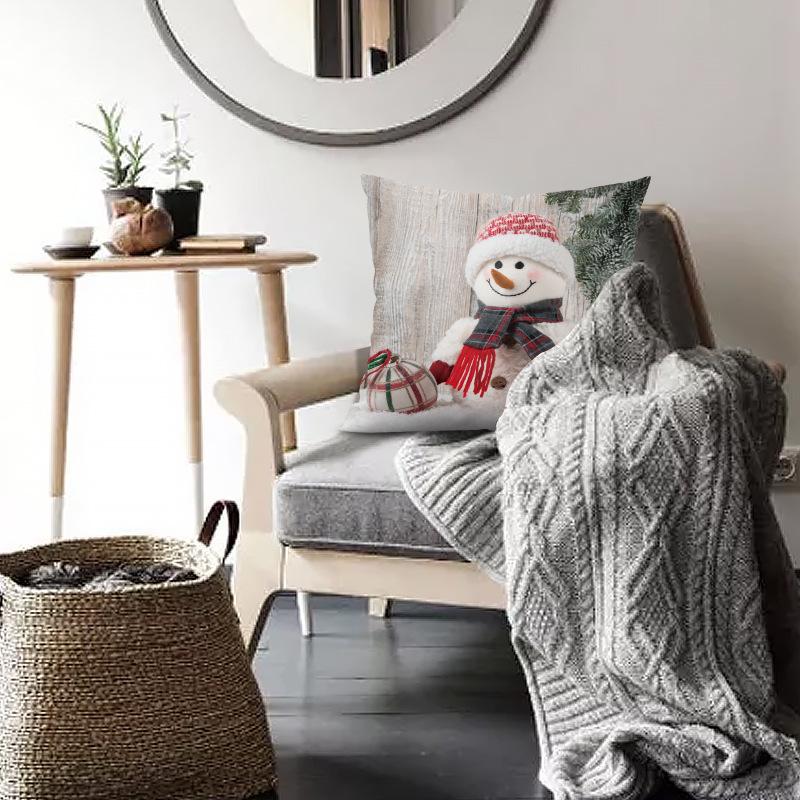 2022 New Christmas Snowman Peach Skin Pillow Case Cute Cartoon Waist Pad Back  Home Decoration