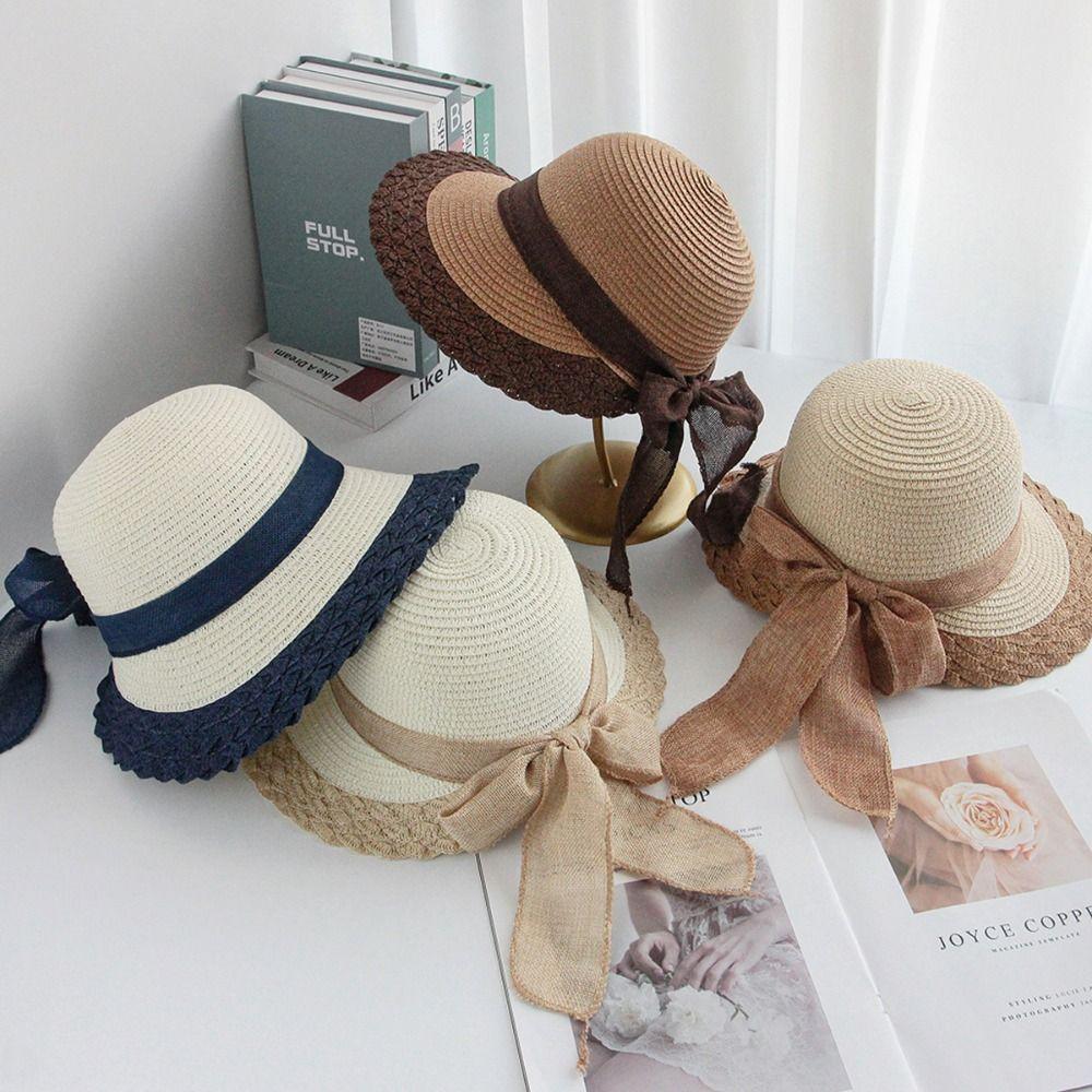 Fashion Wide Brim Summer Sun Hats Packable UV Protection Straw Beach Hats Foldable Outdoor Beach Cap For Women