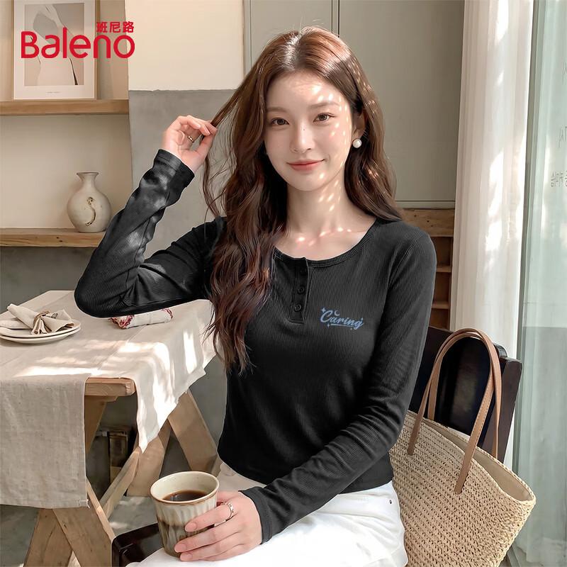 Baleno Women's Slim-Fit Henley Long Sleeve Graphic Tee