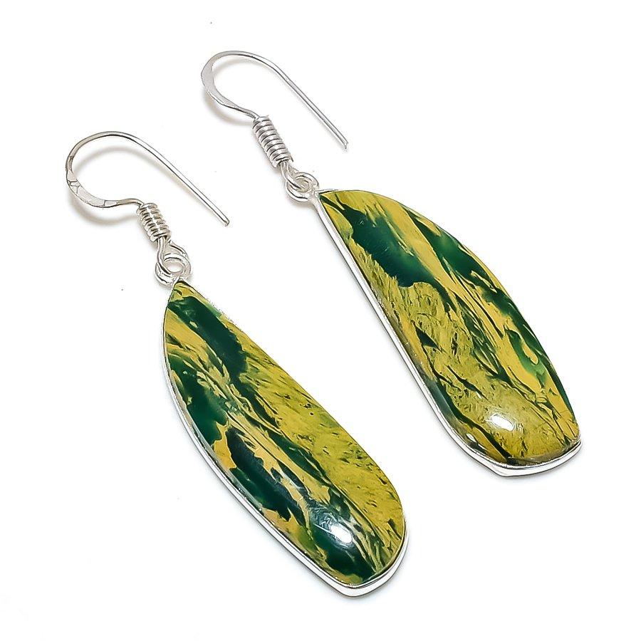 Yellow Calsilica Gemstone 925 Sterling Silver Jewelry Earring 2.17" GK-4772