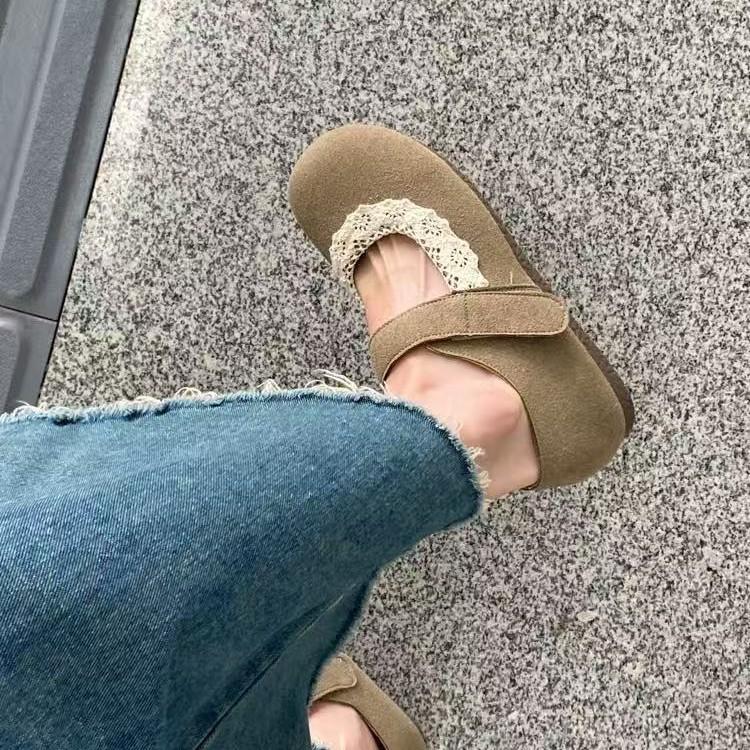 Flat-soled Single Shoes Women's 2025 Spring and Autumn New Mori Round Head Shallow Mouth Velcro Soft-soled Retro Mary Jane Doudou Shoes