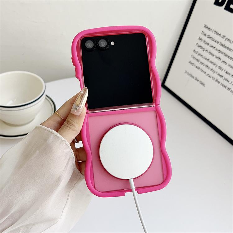 Applicable To Samsung ZFlip7 Rotating Mirror Holder Mobile Phone Case Skin Feeling Wave Zflip6/5 Folding PC Protective Case