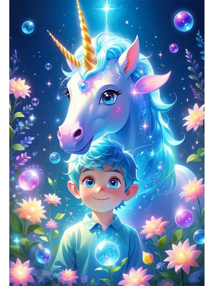 Fantasy Fairy Tale Boy and Unicorn Angel Full Diamond Diy 5D Diamond Painting Embroidery Mosaic Embroidery Home Decoration