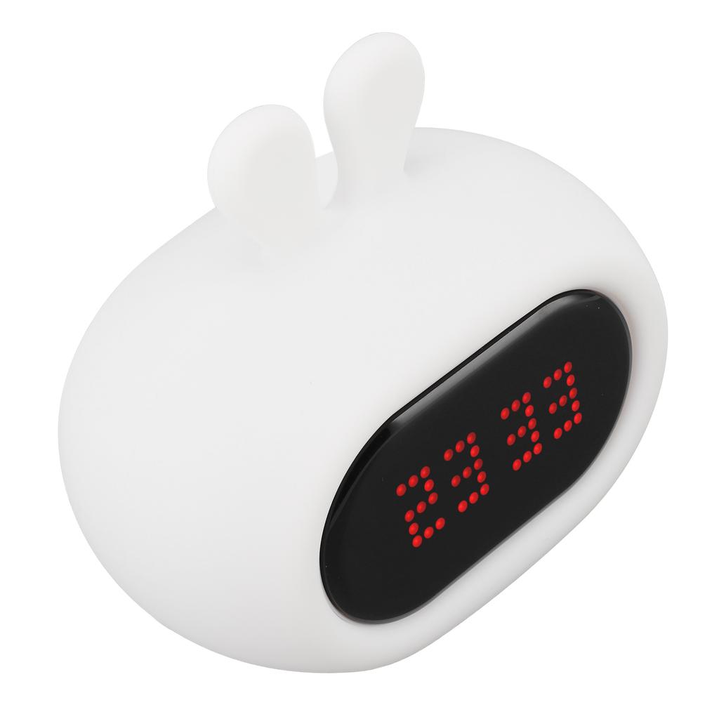 Cute Night Light Alarm Clock Kids Sleep Trainer Bunny Expression USB Rechargeable Colorful Silicone