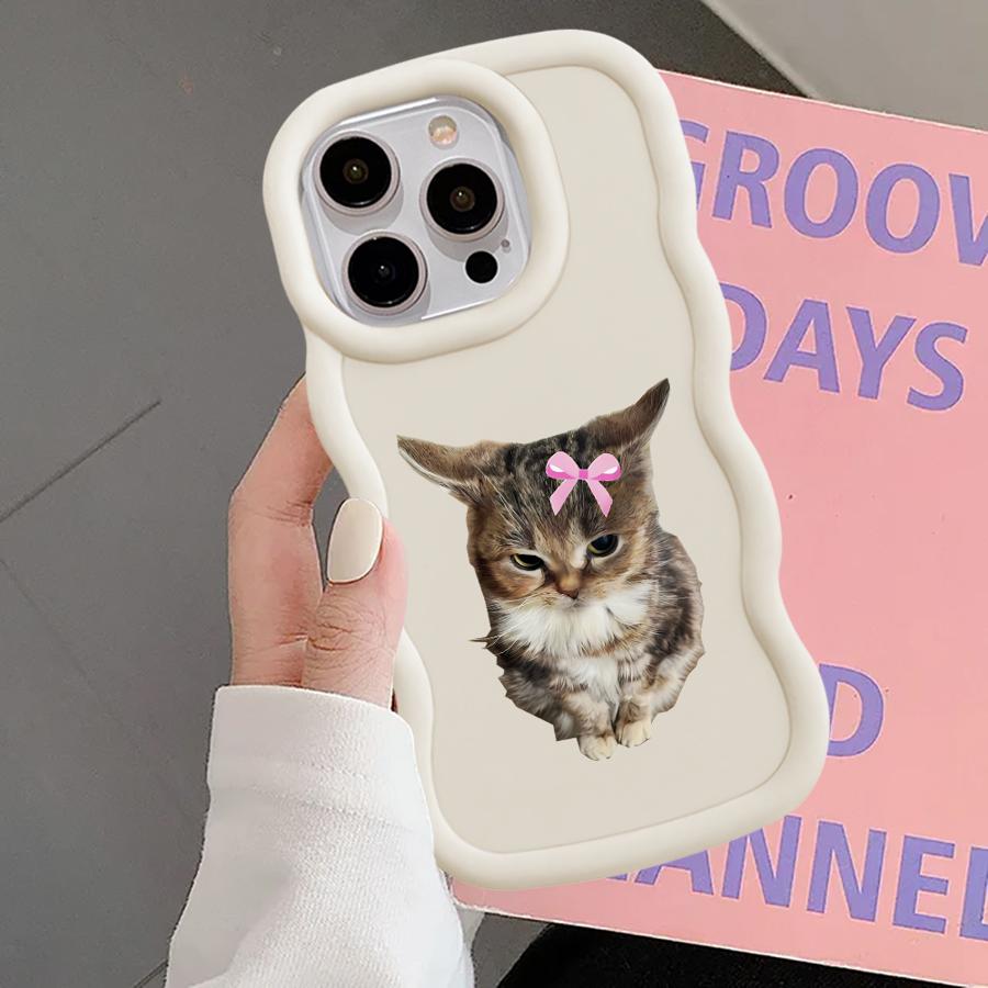Angry Cat Bow Case for iPhone 15 Plus 12 16 Pro Max 8 11 XR 14 13 17 Air Soft Phone Cover