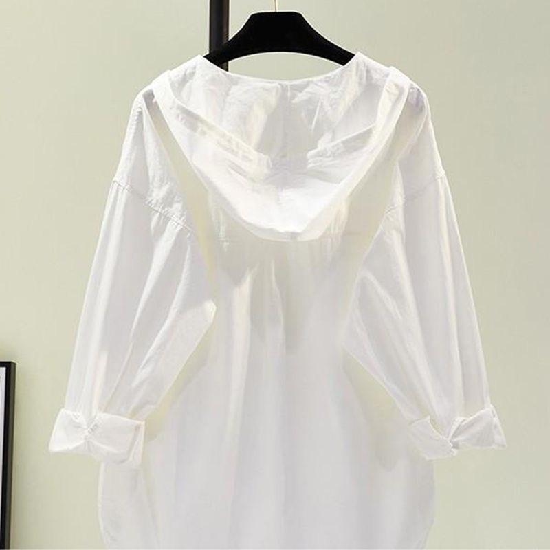 Oversized Tops Long Sleeve Fashion Korean White Blouse Women Shirt Hooded Casual Cotton Blouses