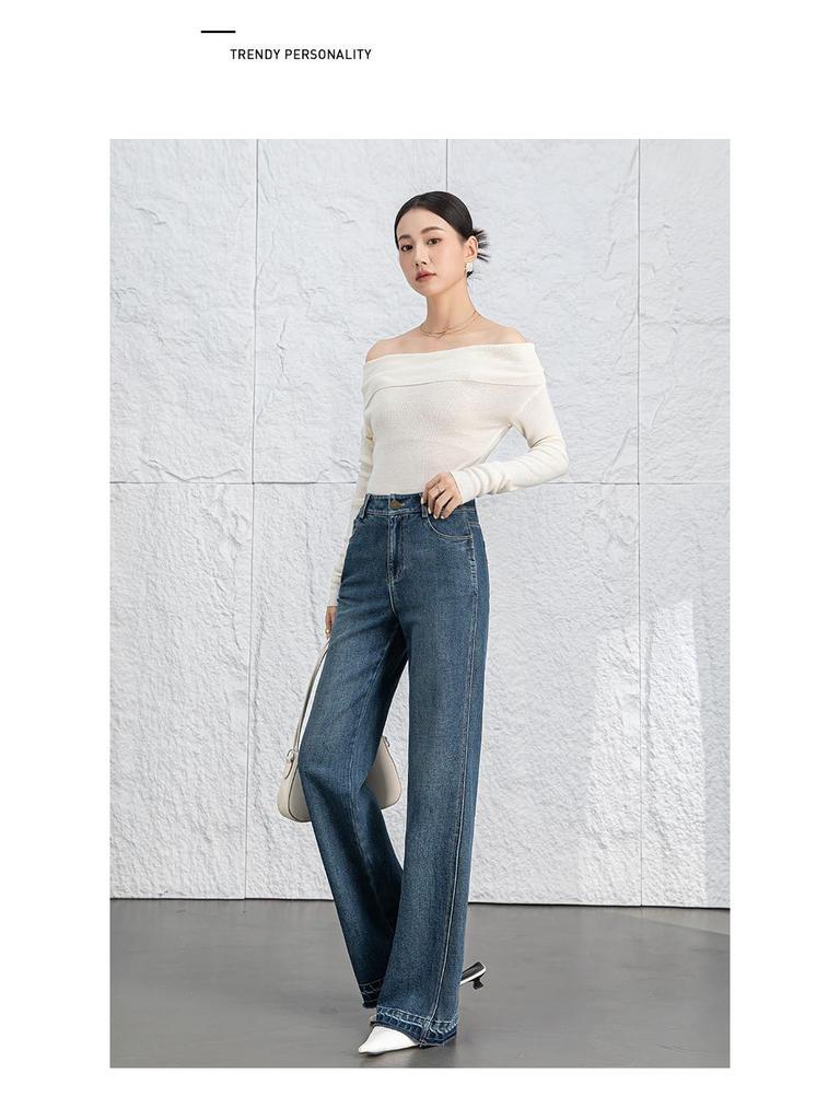 Xin Ge Women's Spring High Waist Retro Flare Jeans - Slimming Loose Fit, Wide Leg.