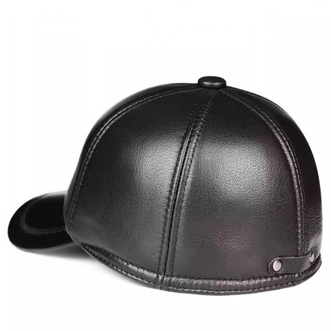 Men's Sheepskin Duckbill Cap - Genuine Leather, Casual, for Autumn/Winter, Adjustable Back Closure, Middle-Aged and Elderly 