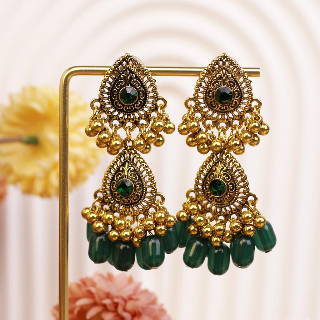 Retro Diamond-Encrusted Bells, Water Drop Ear Hooks, Light Luxury Bohemian Style Fashion Temperament Earrings