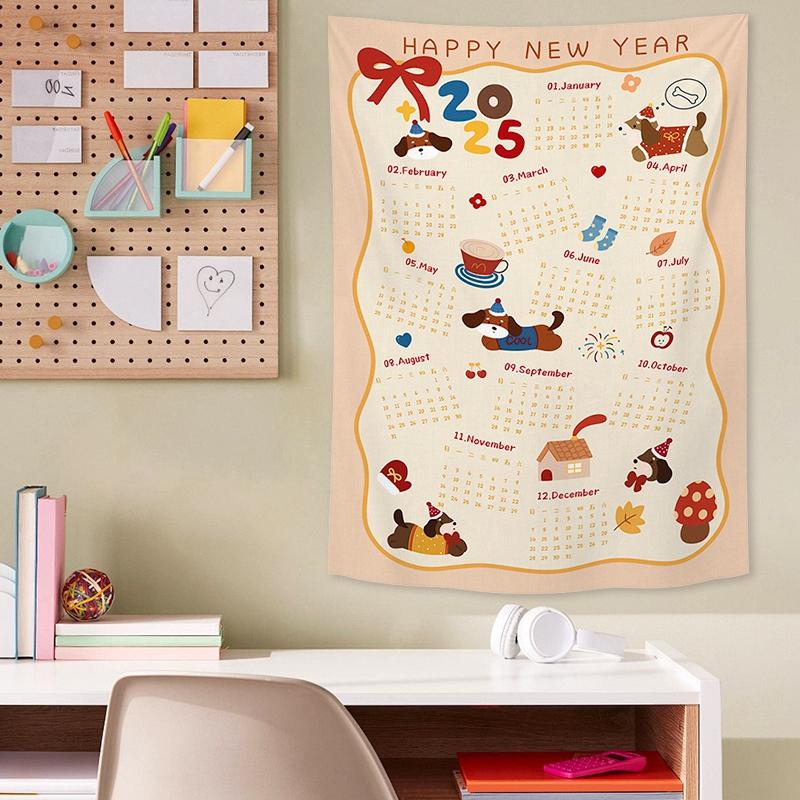 Calendar de Anul Nou acasă agățat pânză Anul Nou 2025 calendar perete fundal tapiserie foto agățat pânză decorare casă