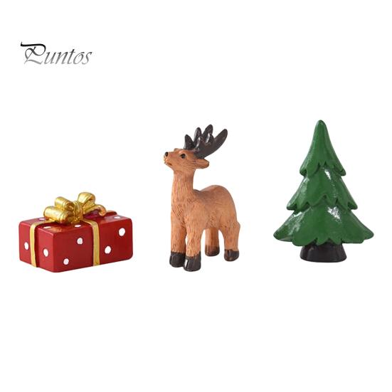 Miniature Christmas Characters for Craft 3 Pcs Figurines, Mini Resin Santa Tree Elk Gift Creative Box Fillers Figures Micro Landscape, Fairy
