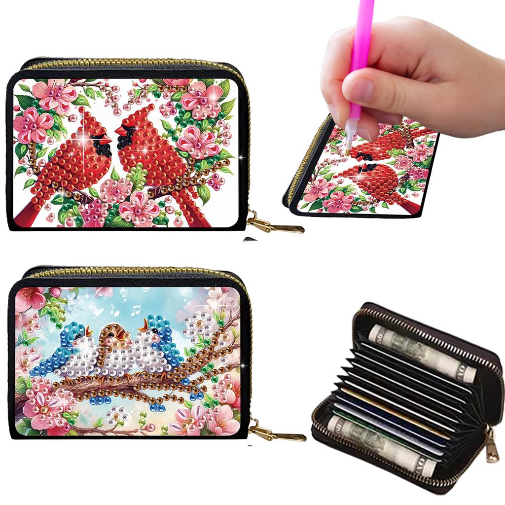 2pcs Animal Pattern Diamond Painting Fashion Card Holder DIY Diamond Painting Art Kit ID Storage Bag for Travel and Daily Use