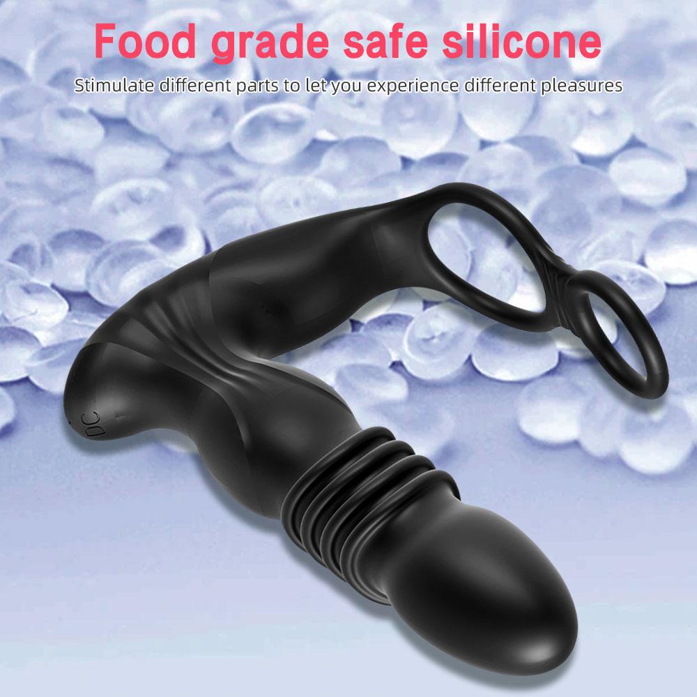 Dual Motor Silicone Anal Plug Prostate Stimulator Penis Ring Retractable Male Masturbator Vibrating Butt Plug Sex Toys for Man