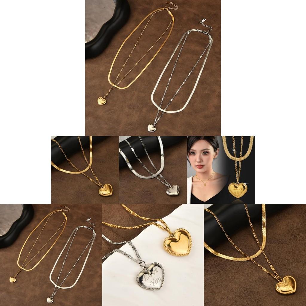 Modny Dwurzędowy Tytanowy Naszyjnik w Kształcie Serca Dla Kobiet W Błyszczącym Złocie i Srebrze