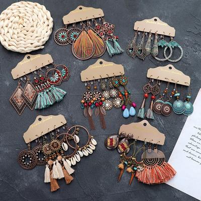 Bohemian Ethnic Style Earrings Long Retro Vacation Personality Simple Stud Earrings Versatile Earrings Suit Women