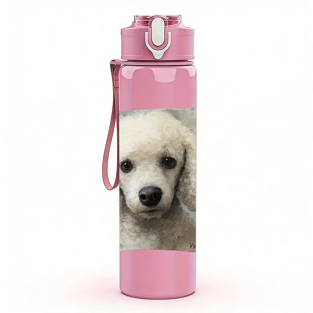 1PC Puppy With Soft Cushion 750ml Color Plastic Sports Water Bottle Leakproof Flip Straw Lid Suitable for Sports Office Home Use