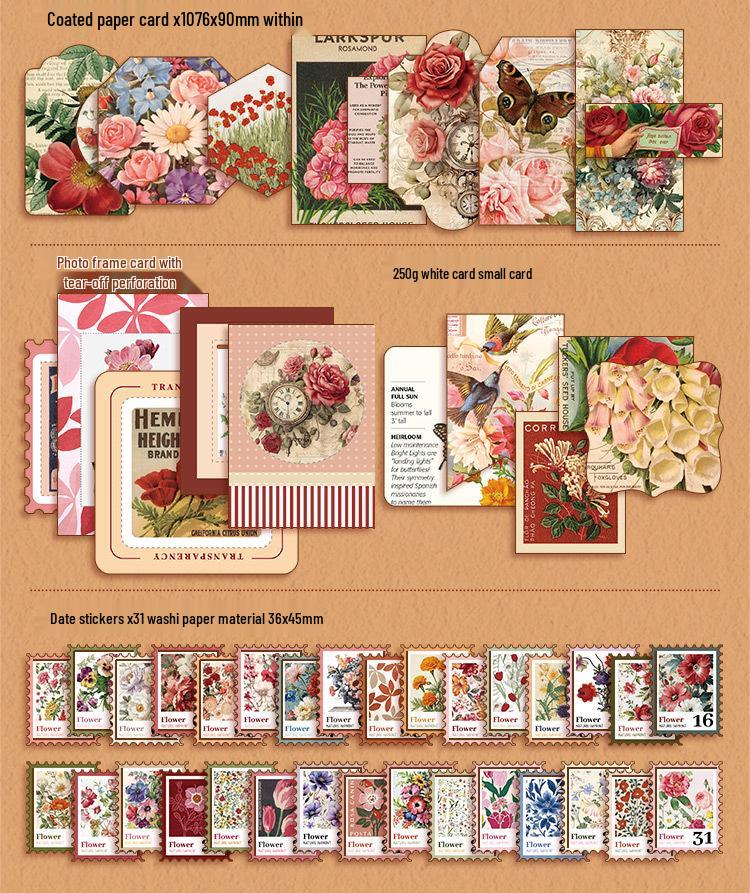 Retro Floral Imprint Greeting Journal Gift Box with English Stickers