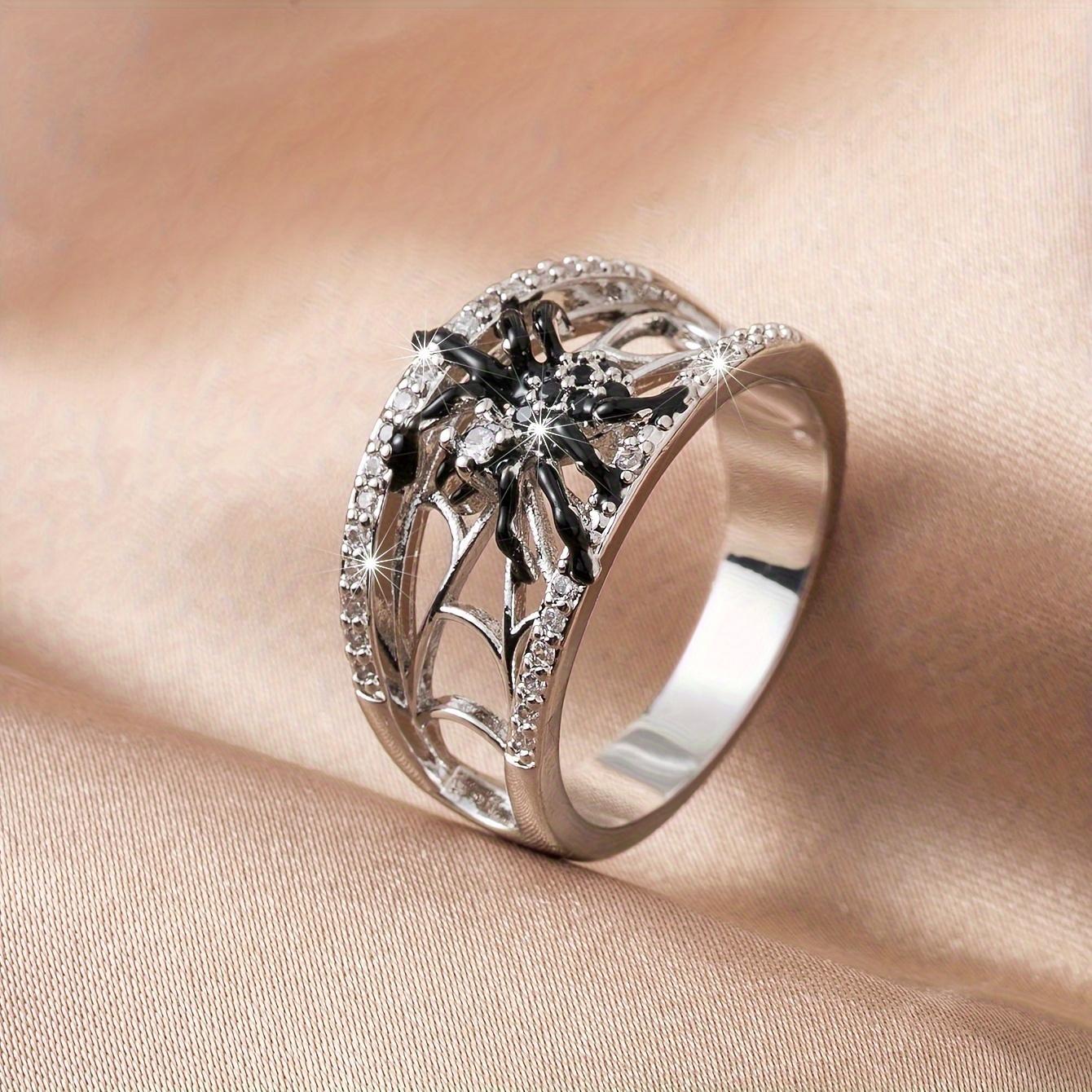 Exquisite Women s Creative 3D Retro Fashion Black Spider Weaving Web Ring Trendy Versatile Ring 6 серебряный