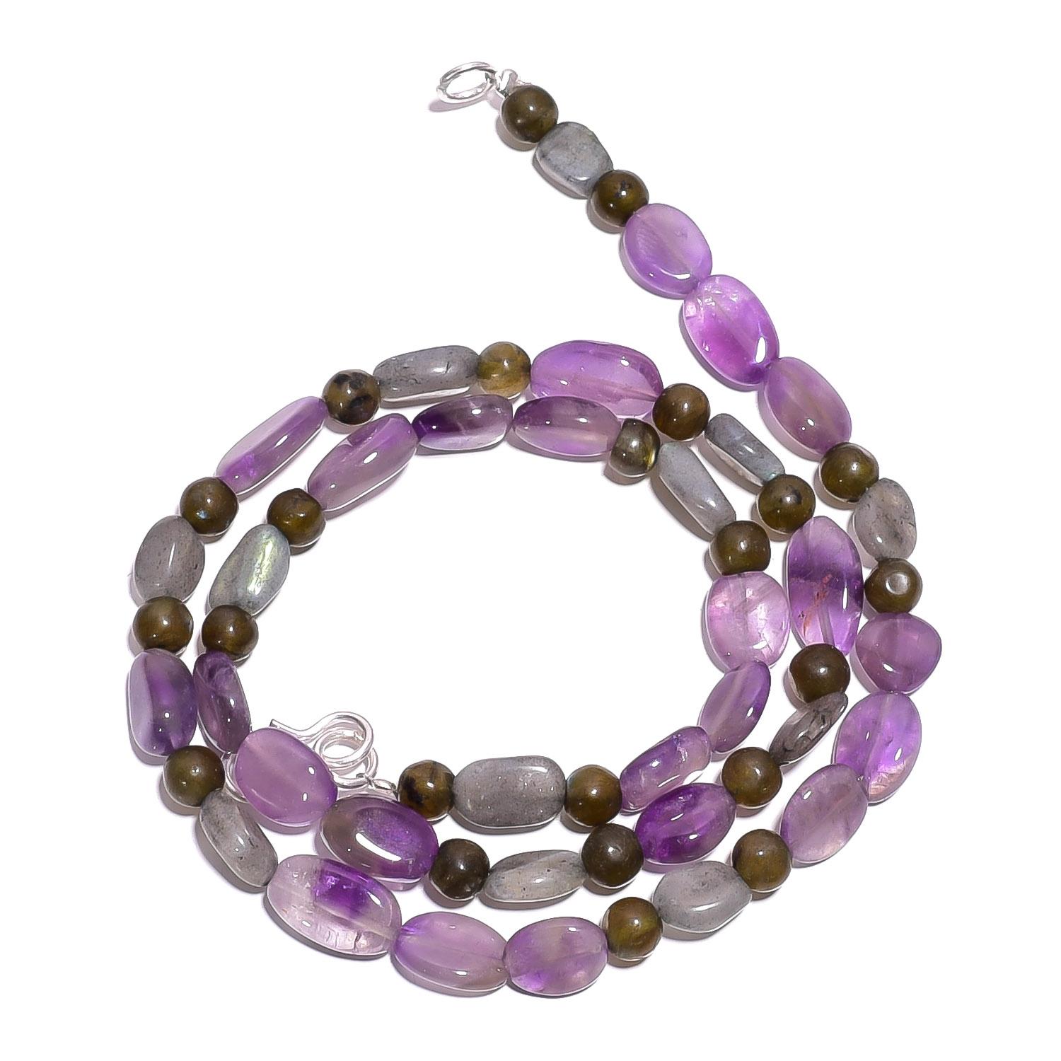 

Natural Amethyst Labrdorite Gemstone Mix Shape Smooth Beads Necklace 17 UB-4836 UB-4836