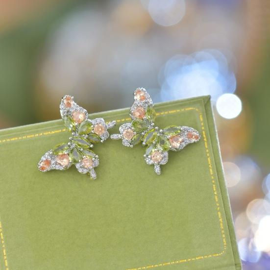 Butterfly Stud Earrings Olive Green Zircon Gemstone Ear Studs Butterfly Earrings Women Jewelry Gift for Birthdays Anniversaries