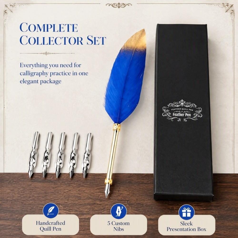 Blue Calligraphic Pen Set Metal Dip Pen Set Replacement Feather Pen Kit  Calligraphy Practice
