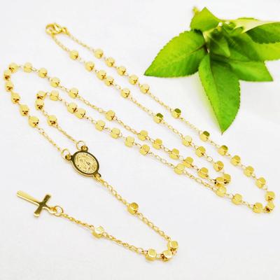 Goldene quadratische Perle Edelstahl Kreuz Halskette - Multi-Glaubens Wächter Anhänger für Damen