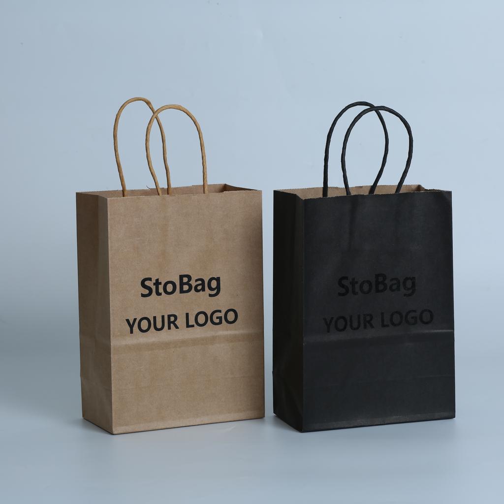 20pcs Custom Logo Kraft Paper Bag Gift Wrapping Bags Recyclable Paper Bag Shopping Packaging Eco Friendly for Retail Store