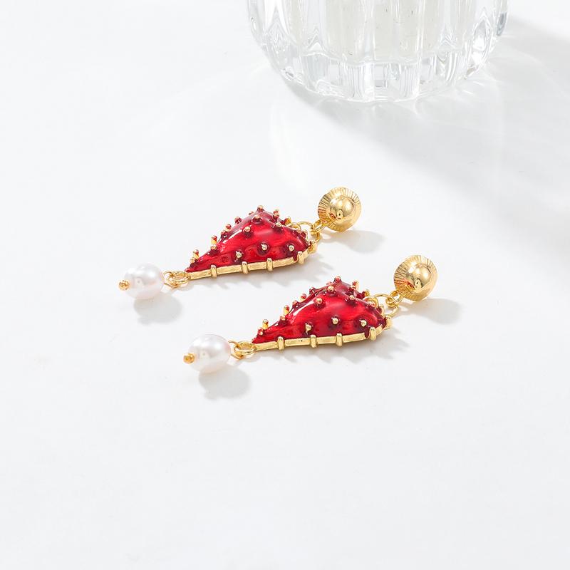 

Vintage Red Heart-Shaped Resin Pendant Earrings for Women Fashion Imitation Pearl Geometric Creative Earrings Bohemian Zircon червоний