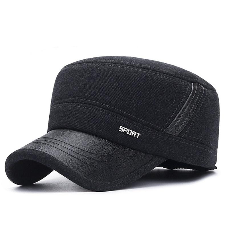 

Мужская шапка среднего и пожилого возраста, зимняя уличная теплая плоская кепка для защиты ушей One Size темно серый