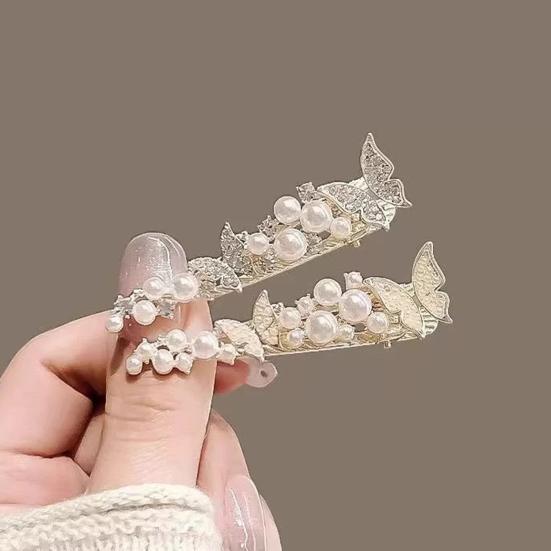 Girl Hairpin Imitation Pearls Fairy Butterfly Design Side Bang Hair Clip