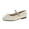 Internet celebrity soft bottom shallow mouth word with bow Mary Jane single shoes women 2025 summer new flat bottom fashion casual