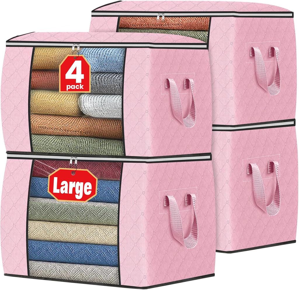 Fab Totes Storage Bags,Clothes Blanket Storage Bins Foldable Closet Organizers with Reinforced Handle for Home Dorm Storage and Organization