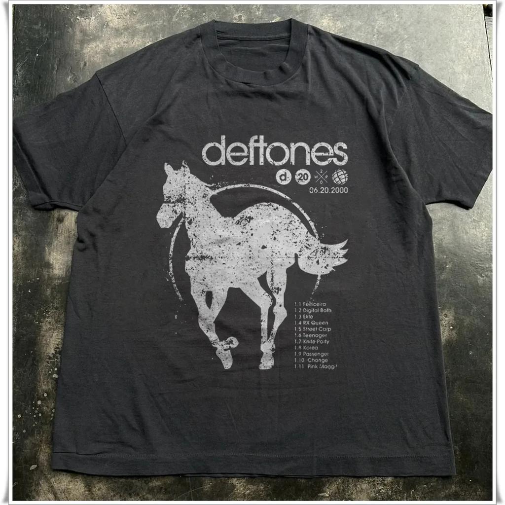 Deftone1 Weißes Pony Stern Logo T-Shirt Schwarz Nu Metal Alt Rock Band T-Shirt Unisex